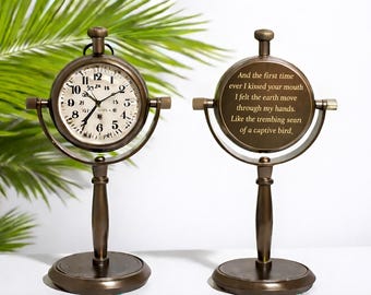 Personalized Bronze Desk Clock, 8th Anniversary Tally Mark Engraved, Victorian Nautical Style