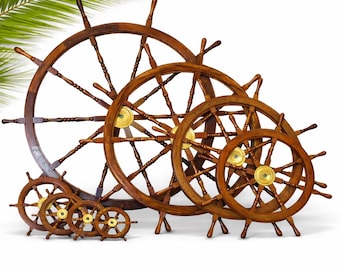 Gran timón de madera de barco Bort con centro de latón, decoración náutica de pared para el hogar y la oficina