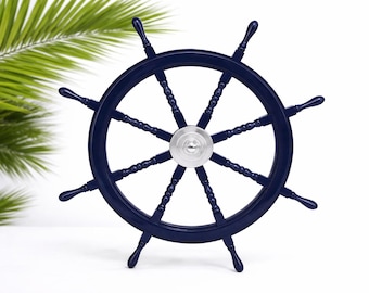 Volante de barco pirata de lujo de madera azul oscuro y latón, decorativo, personalizado, antiguo, de teca, para barco náutico, para el hogar y la oficina