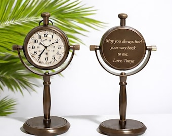 8th Anniversary Desk Clock, Personalized Bronze Anniversary, Engraved Wedding Anniversary Gift for Her/Him, Office Gift for Men And Women