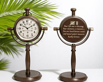 Custom Anniversary Gift Desk Clock, Tally Marks Engraved Bronze Clock, Traditional 8th anniversary Gift, Gift for Husband & Wife, Boyfriend