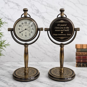 Orologio da scrivania personalizzato per il 15° anniversario, regalo personalizzabile in bronzo, lussuoso complemento d'arredo per ufficio, regalo tradizionale inciso per uomo e donna.