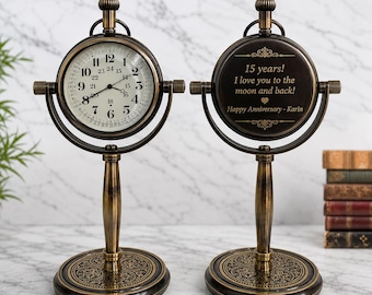 Personalized 15 Years Anniversary Desk Clock Gift Customizable Bronze Luxury Office Decor Traditional Engraved Gift For Men & Women Gift