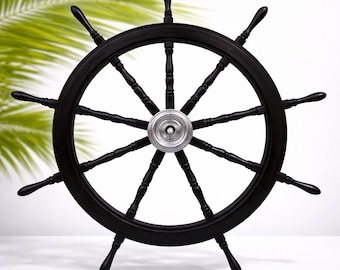 Volante de barco pirata de lujo, decorativo, de madera y latón ~ Timón náutico antiguo de teca negra, personalizado