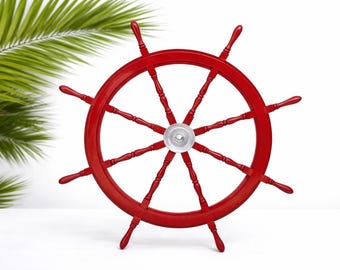 Decoración de pared personalizada de timón de barco de madera, centro de latón, timón de capitán náutico