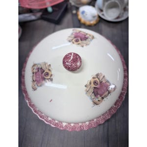 Teddy Bear Pie Taker Plate 10 3/4" Stoneware Dolengorp White Brown Red Sponge !