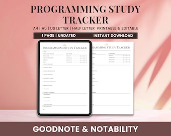 Programmier-Studien-Tracker, Digitales Programmier-Tagebuch, Planer für das Wachstum von Programmierern, Arbeitsblatt für Softwareentwicklung, Fertigkeitsplan für Programmierer
