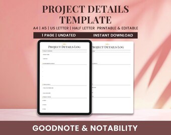 Projekt Details melden | Portfolio Projekt-Tracker, Timeline-Planer | Arbeitsbuch Vorlage | Digitales & druckbares Karriere-Tool