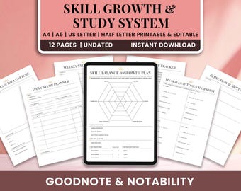 Fertigkeits-Wachstum & Lernsystem | Professioneller Entwicklungsplaner | Fähigkeits-Tracker Vorlage | Lerntagebuch Berufliches Wachstum | Digital, druckbar