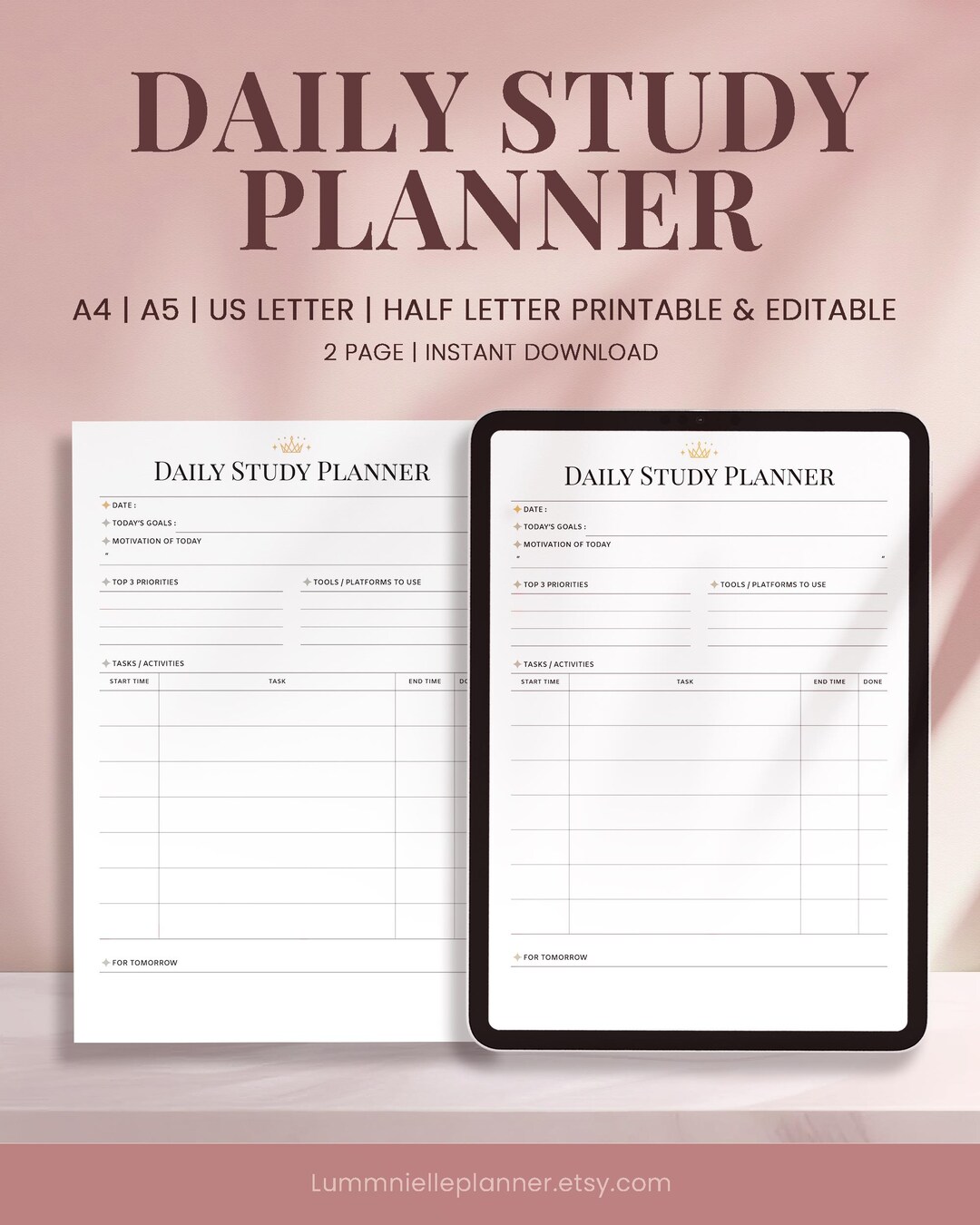 Daily Study Planner | Academic Routine & Timetable Template | Printable ...