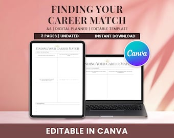 Finden Sie Ihre Karriere Match Canva | Bearbeitbares Arbeitsblatt zur Selbstreflexion | Jobsuche-Methode, Rollen-Fit-Assessment, Pfad-Leitfaden