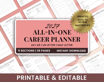 2027 All-in-one Career Planner | Professional Development Coaching Kit | Ultimate Job Tracker & Resume Template | Digital Editable PDF sheet