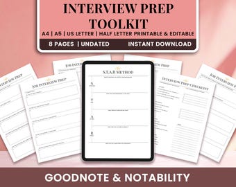 Kit di preparazione al colloquio di lavoro / Foglio di lavoro sul metodo STAR / Elenco di domande comportamentali / Planner digitale per la preparazione al colloquio per chi cerca lavoro