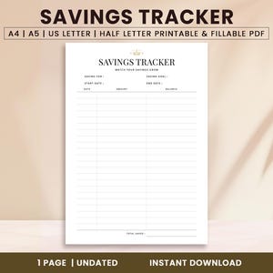 Savings Tracker | Savings Planner | Printable Savings Log | Money Saving Tracker | Budget Planner PDF | Digital Download