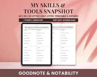 Meine Fähigkeiten & Werkzeuge Momentaufnahme | Arbeitsblatt zur Prüfung der Fähigkeiten | Vorstellungsgespräch Vorlagen Tech Success Plan | Career Road Map Job Seeker Toolkit