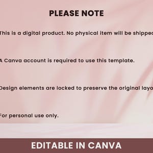 Digital product notice, Canva template usage requirements and personal use policy for downloadable planner