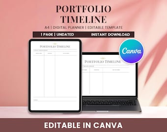 Portfolio Timeline Canva Vorlage | Bearbeitbares Projektverlaufslog | Karriere-Schaufenster, Tracker für Arbeitserfahrungen, Professional