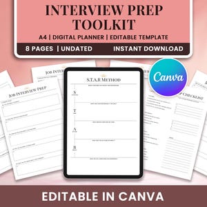 Job Interview Prep Toolkit Canva Bundle | 10 Page Career Success Guide | Editable STAR Method Worksheet, Interview Checklist & Question Prep