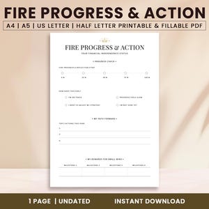 FIRE Progress Tracker | Financial Independence Planner | FIRE Action Plan Worksheet | Printable PDF | Digital Money Planner