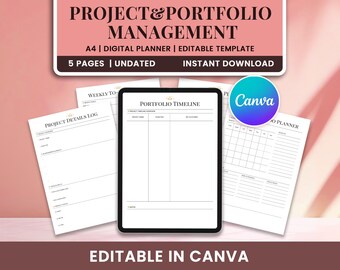 Projekt- & Portfolio-Managment Canva | Bearbeitbares All-in-One-Karriere-Bundle | Portfolio Timeline, Projekt-Tagebuch, täglicher wöchentlicher Monatsplaner