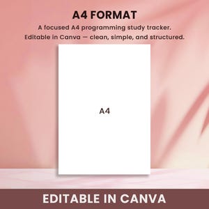A4 programming study tracker template, printable coding planner in standard A4 size format