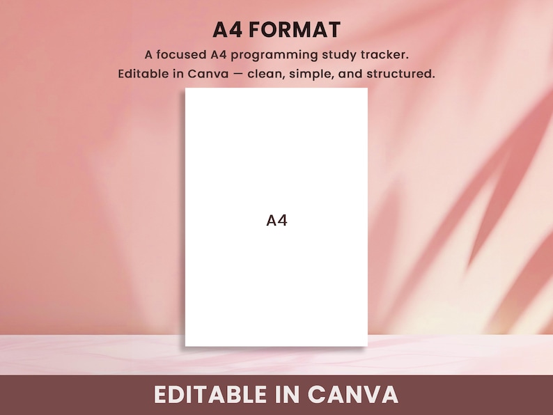 A4 programming study tracker template, printable coding planner in standard A4 size format