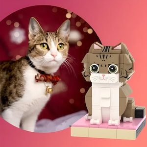 Figurine de chat en brique personnalisée - Mini figurine d&#39;animal de compagnie personnalisée faite main à partir d&#39;une photo - Cadeau unique pour les propriétaires de chat, anniversaire, anniversaire, commémoration