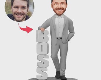 Custom Clay Figurine – Personalized Boss Gift for Men, Unique Head Sculpture for Executive, Chief, Leader, Corporate Desk Decor