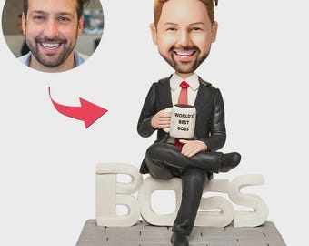 Boss  Entrepreneur Figurine – Custom Clay Head Sculpture Gift for Men, Unique Executive, CEO, Leader, Corporate Business Decoration