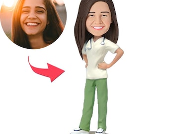 Personalized Casual Nurse Bobblehead Custom Figurine with Engraved Text Unique Gift for Nurses Wedding Anniversary Valentine's Day