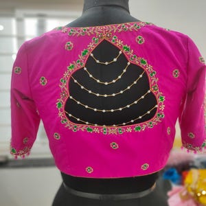 Hand Embroidered Cotton Silk Blouse with Pearl Detailing