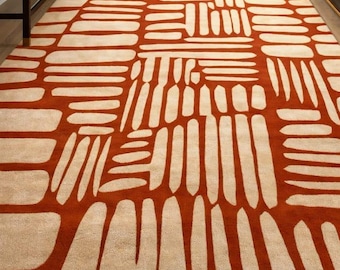 Handgetufteter Wollteppich, Terrakotta Geometrischer Flur Teppich