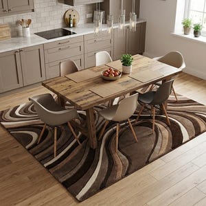3D-gesneden getuft wollen vloerkleed, abstract wervelend golfpatroon vloerkleed voor de woonkamer, luxe modern vloerkleed in aardetinten bruinbeige, handgetuft vloerkleed