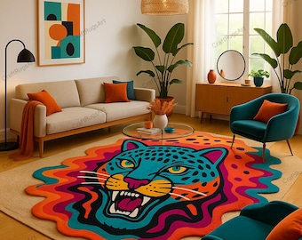 Hand Tufted Leopard Rug: Colorful Pop Art Animal Carpet