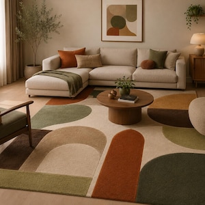 Hand Tufted Wool Rug, Modern Geometric Arch Area Carpet, Mid Century Living Room