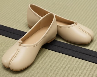 Zapatos Tabi japoneses para mujer, de piel sintética suave con puntera dividida, planos de estilo tradicional japonés.