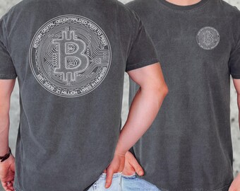 Bitcoin T-Shirt, Wohlfühlfarben Krypto T-Shirt, großer Backprint Bitcoin Coin Logo Shirt für BTC Maximalisten, HODLERs und Stackers