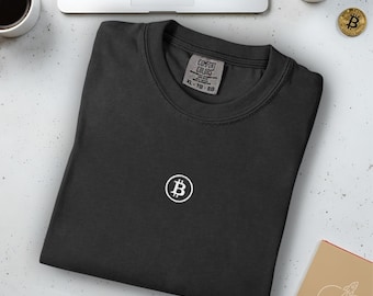 Bitcoin Embroidered T-Shirt | Comfort Colors Unisex Crypto Streetwear Tee, Michael Saylor Style Bitcoin Emblem
