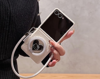 ハローキティ Samsung Z Flipケース（ストラップ付き）、マグネット式ハートデザイン