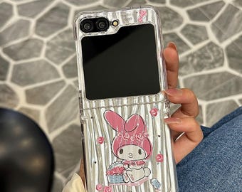 Cute Floral My Melody Ripple Design Phone Case with Strap, for Samsung Galaxy Z Flip 7/6/5
