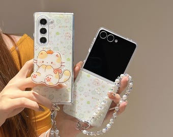 Cute Green Apple Magnetic Phone Case with Strap for Samsung Z Flip 7, 6, 5