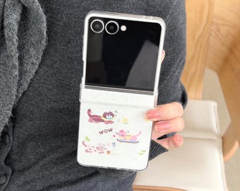 Cute Cat Phone Case with Lanyard for Samsung Z Flip 7 / 6 / 5
