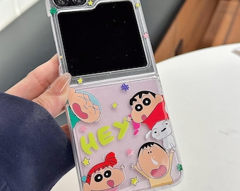 Cute Crayon Shin-chan Phone Case with Strap, Compatible with Samsung Z Flip 7/6/5