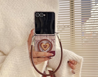 Magnetic Bow Heart Phone Case with Strap for Samsung Z Flip 7 6 5.