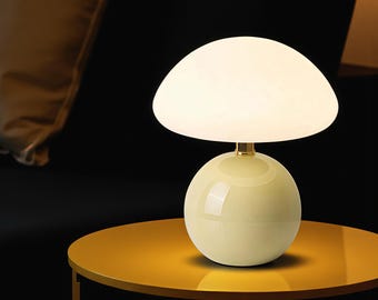 Ceramic Mushroom Table Lamp | Japandi Desk Light, USB Powered
