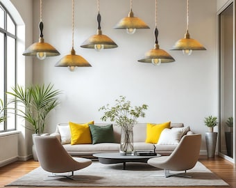 Amber Glass Pendant Light: Mid-Century Modern Brass Ceiling Lamp