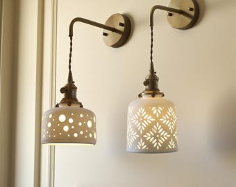 Hand-Carved Ceramic Wall Sconce, Brass Minimalist Bedside Lamp, Luxury Home Lighting, Multiple Styles