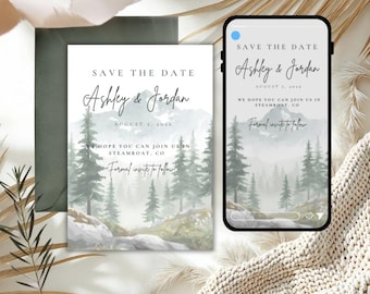 Plantilla Canva para guardar la fecha en la montaña, boda en Colorado (digital)