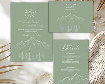 Invitación de boda en tonos verde salvia de montaña / Rústico Colorado (Descarga digital)