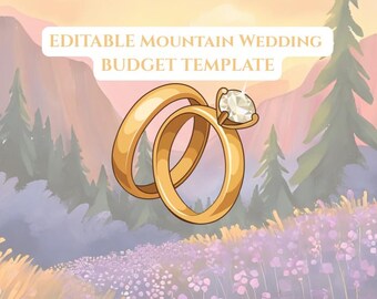Hoja de cálculo de presupuesto para bodas / Planificador de presupuesto para bodas en la montaña / Rastreador de presupuesto editable en Canva / Hoja de planificación de bodas imprimible